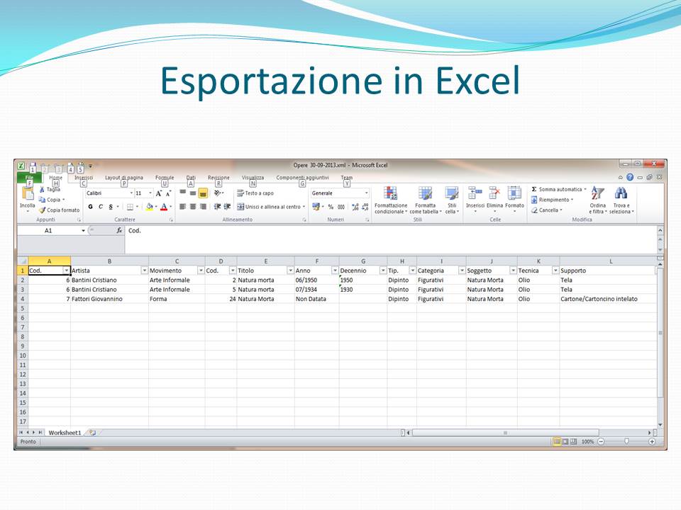 Diapositiva esportazione software gestionale gallerie